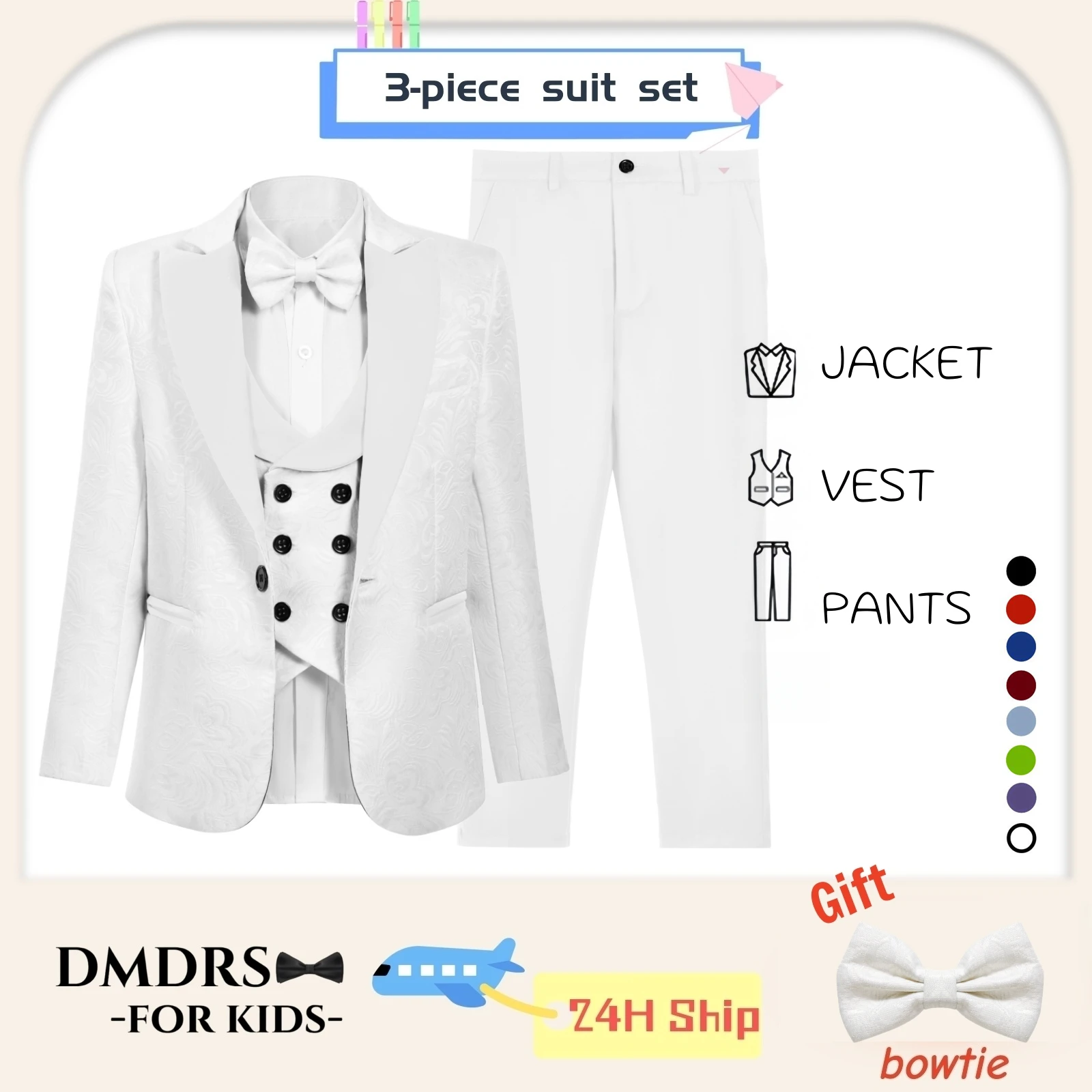 

Wedding Suit for Boys Ring Bearer 4 Pcs Suits Jacket Pants Vest Bowtie 3-14 Years Jacquard Hot Sale Formal Event Tuxedo