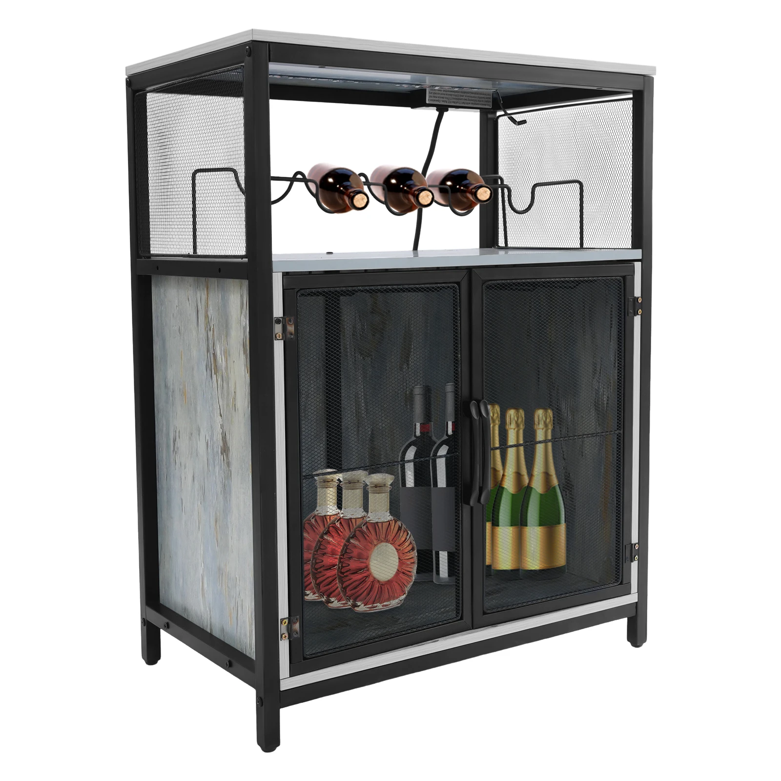 Wine Bar Cabinet with RGB Light 79cm, Industrial Vintage Storage Sideboard with Outlet for Coffee Bar Buffet Console Brown