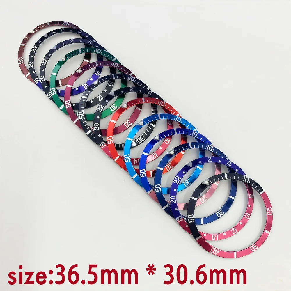Aluminum Watch Bezel Insert 36.5mm X 30.6mm Case Ring for Submariner NH35 NH36 Diving Watch Bezel Ring Parts Men's Accessory