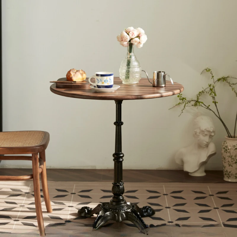 

Coffee table round dining table black walnut round household light luxury small apartment simple solid