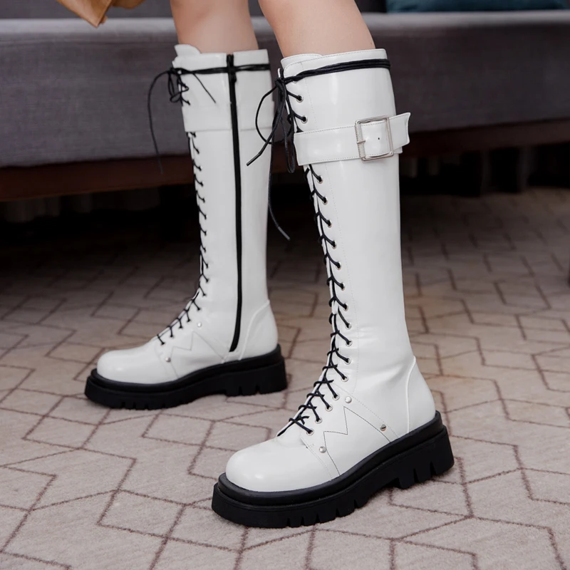 2026 Fashion Winter Women's High Rise Boots Black and White Thick Bottom Size 34-43
