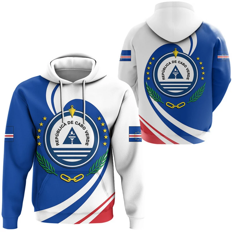 Cape Verde Flag Map Graphic Sweatshirts CV National Emblem Hoodie For Men Clothing Casual Male Hoody Sportswear Kids Pullovers