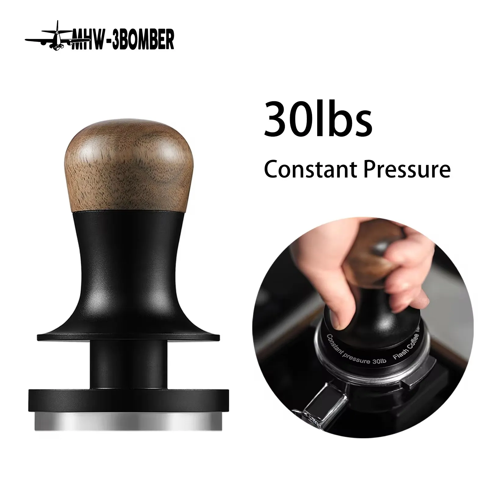 MHW-3BOMBER Tamper per caffè a pressione costante da 30 libbre 51mm 53mm 58mm Pressini piatti per caffè espresso con strumento Barista caricato a molla calibrato