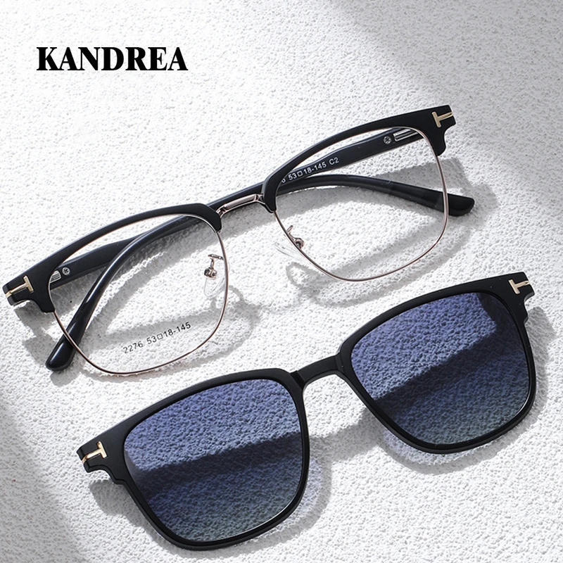 

KANDREA Fashion 2 IN 1 Clip On Glasses Men Women Brand Design Frame Polarized UV 400 Sunglasses Magnetic Sunglasses TJ2276