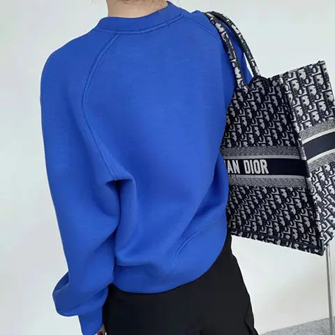 2022 novo estilo coreano solto casual refinado elegante e versátil espaço algodão cor sólida tripulação pescoço pulôver moletom feminino