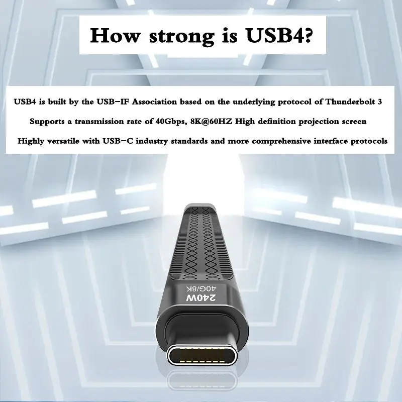 10cm USB4 Data Cable Type-C Male to Male Full Function Thunderbolt 4 Flat Wire PD240W Fast Charging Cable 40GB Transmission Rate