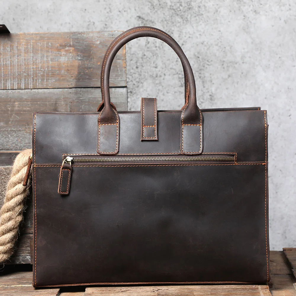 S.WORKER Handgefertigte Vintage-Leder-Aktentasche | Einfache Herren-Business-Handtasche 14" Laptop-Tasche – Detail 10