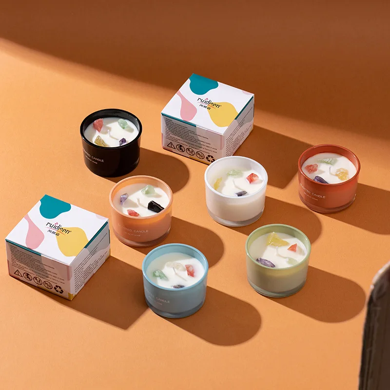 

Crystal Glass Scented Candle, Essential Oil Soybean Wax Aromatherapy Candle Expanding Scented Stone Cream Air Room Cup Aromather