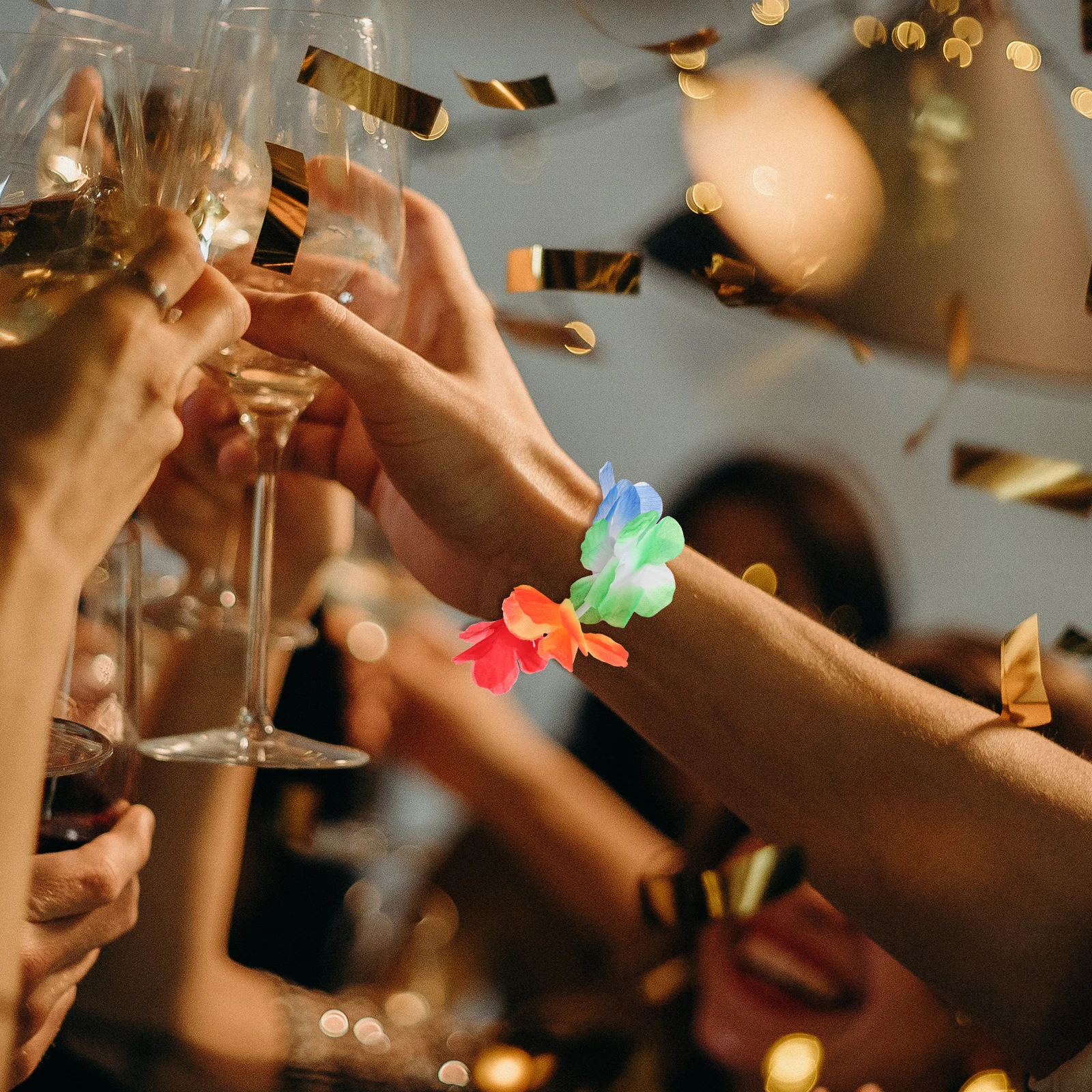 

10Pairs Hawaiian Hand Rings Colorful Wreath Wrist Straps Suitable for Adults Party Luau Hawaiian Style Decoration