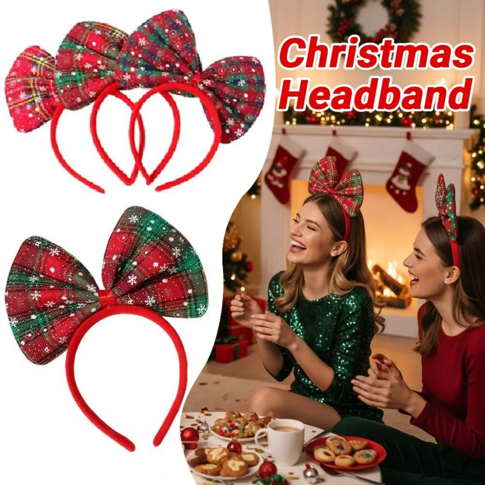 

Shiny Bowknot Hair Hoop Cute Korean Style Cosplay Hairband Snowflake Sweet Christmas Themed Headband Holiday Decor
