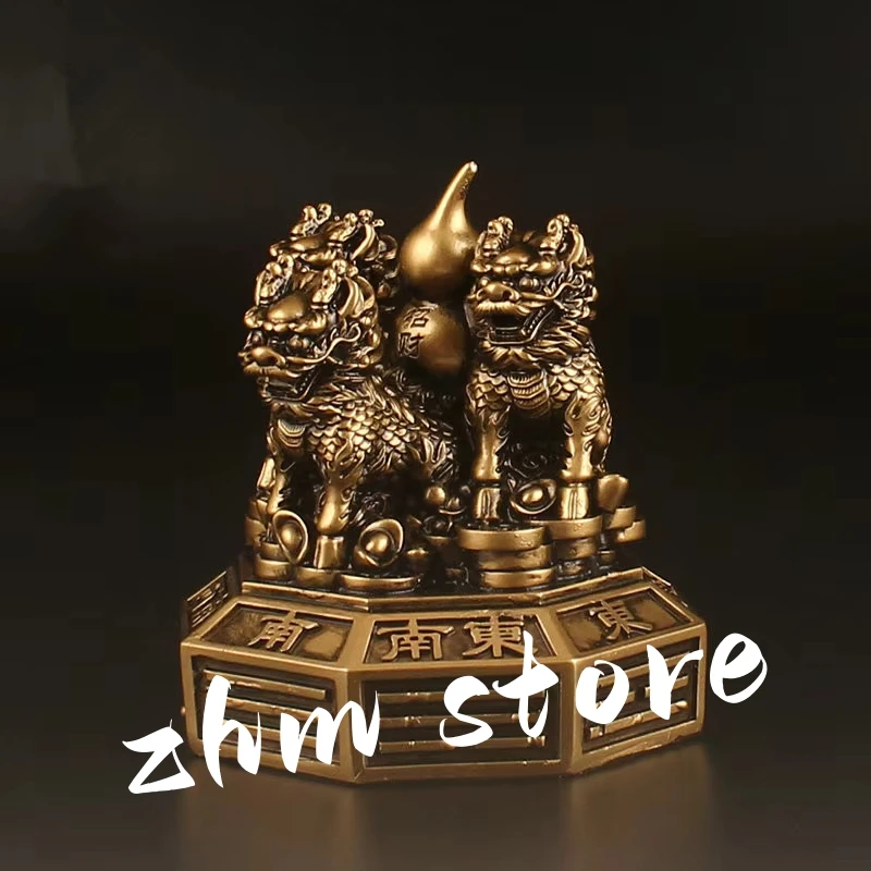 

Artificial Copper Three Head Krin Auspicious Peace Collective Wealth Home Putting Decorate Ornaments