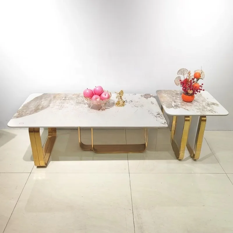 Furniture Smart Italian Luxury Coffee Table Set with Travertine Stone Center Table