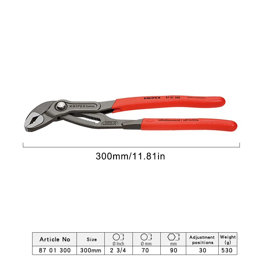 KNIPEX Tools Cobra Water Pump Pliers with Fast Push-Button Adjustment Pumping Pliers No.8701300