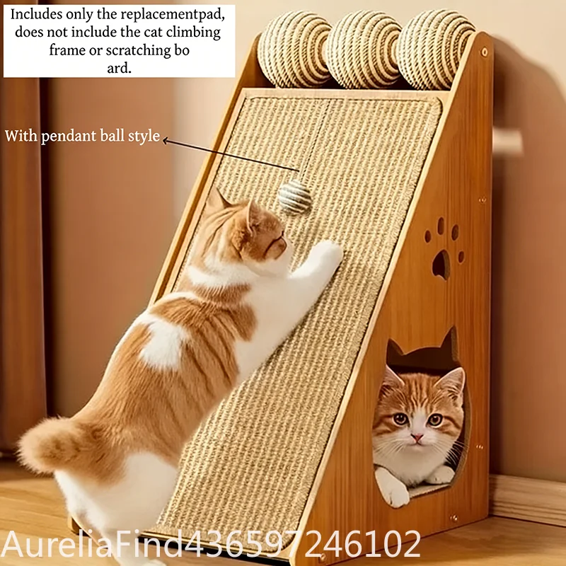 Standing Sisal Cat Scratcher with Hanging Ball Space Saving Cat Scratch Post Furniture Protect Sofa Door No Cat Tree Included