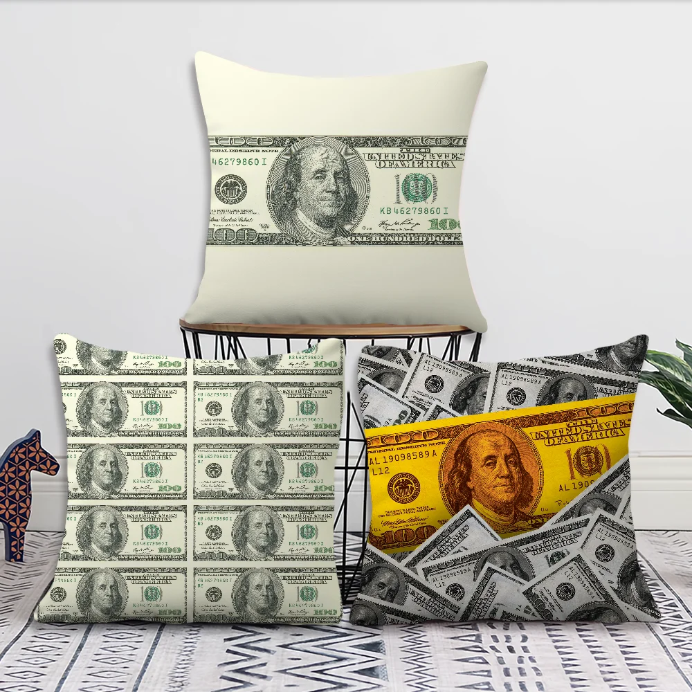 USA Dollar Money Franklin Pillow Case Fan Style Square Home Decor Cushion Cover Design Printed