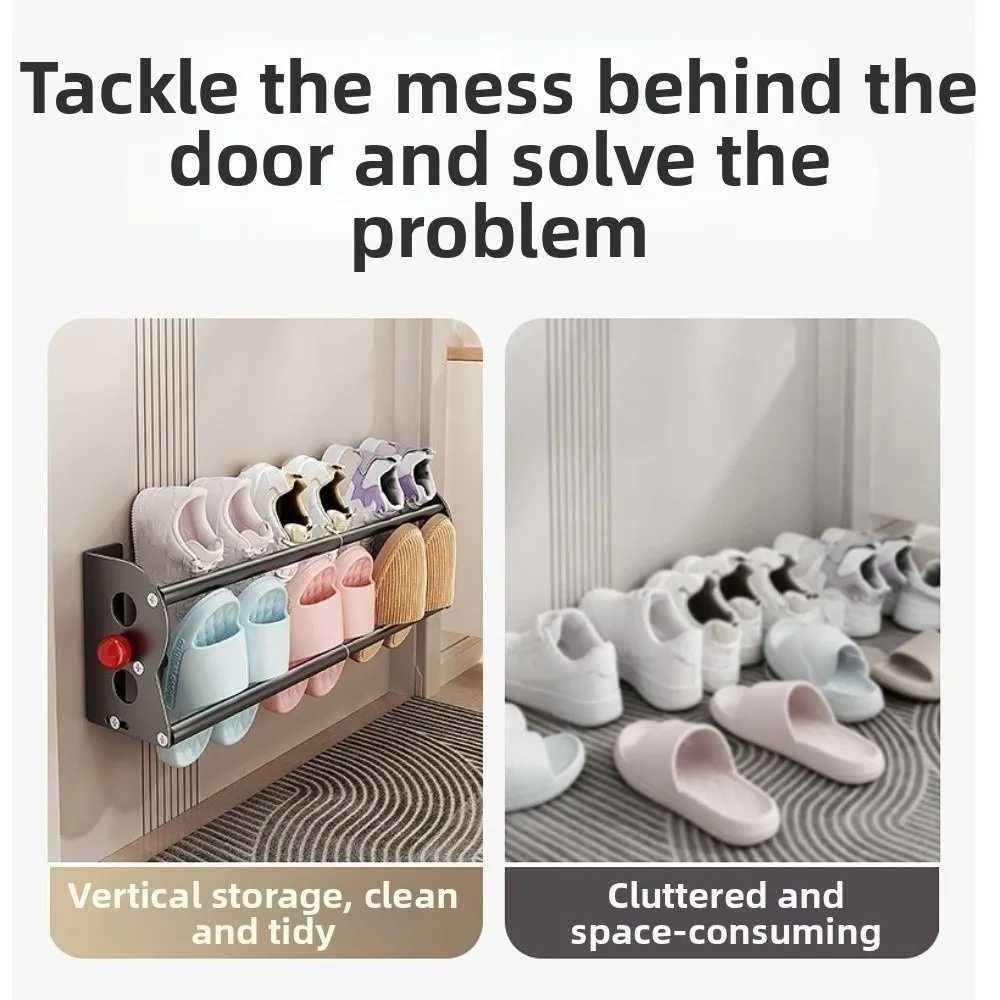 Steel Magnetic Slipper Rack Expandable Drain Wall Mounted Shoe Rack Space Saving No Drill Double Layer Shoe Rack Shower