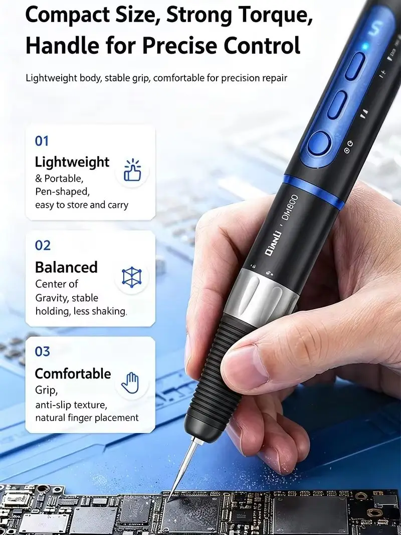 Qianli DM800 Self‑Locking Micro Grinding Pen Multi‑Function Electric Polisher Bit Set for Phone Board IC Trimming, PCB Cleaning