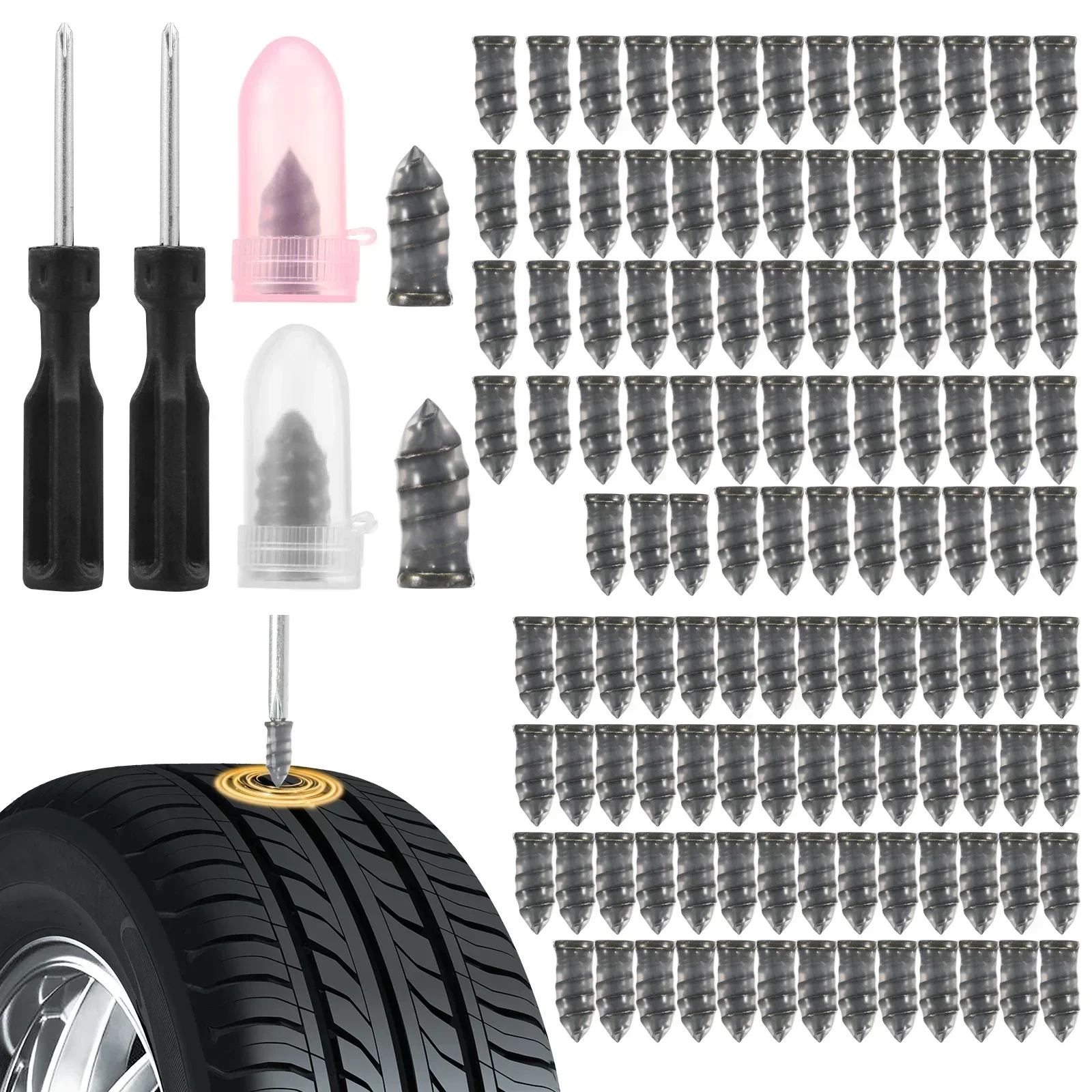 120 PCS Tire Repair Rubber Nail Reliable Tire Plug Kit Screw Type Tyre Repair Nail Kit for Car Motorcycle