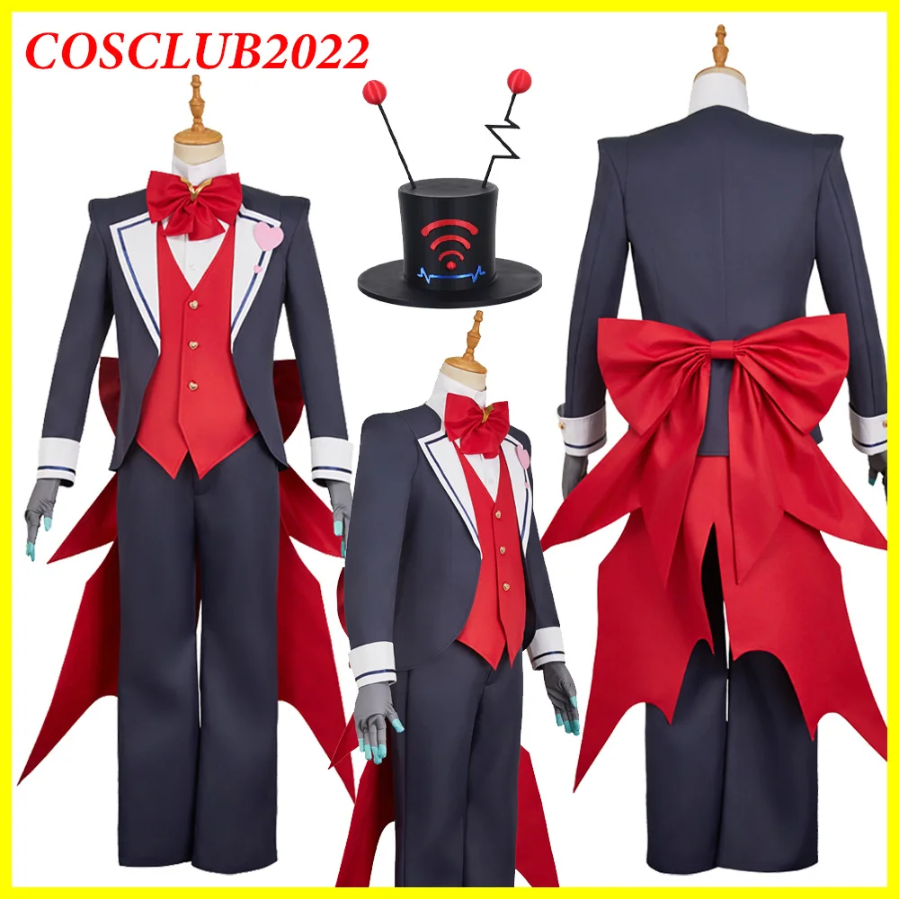 

Men Vox Cosplay Housekeeper Costume Vest Coat Pants Hat Gloves Cartoon Hotel Roleplay Clothing Outfits Halloween Carnival Suit
