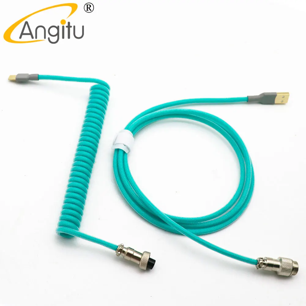 

Angitu Custom Mechanical Keyboard Coiled USB Cable Spiral USB-Type C/Micro/Mini Reversed Cable Fast Charging With GX16 Aviator