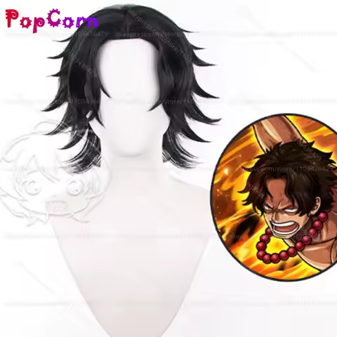 Portgas D Ace Wig 40cm Short Scalp Black Wig Cosplay Anime Cosplay Wigs Heat Resistant Synthetic Wig for Daily Party Costume