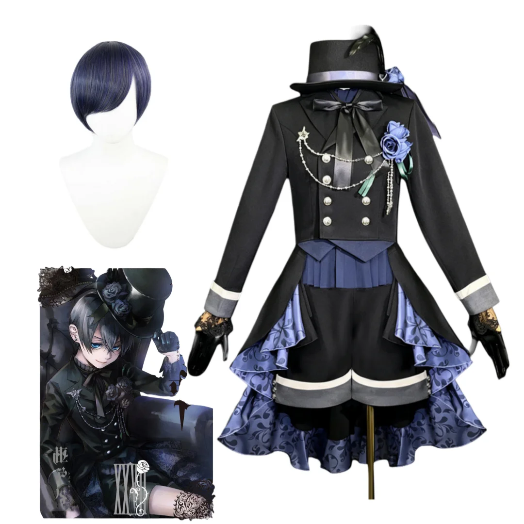 Disfraz de Cosplay de Anime Black Butler 2 Ciel Phantomhive, Peluca de la Rosa Negra, Disfraz para Fiesta de Halloween y Actuaciones en Escenario