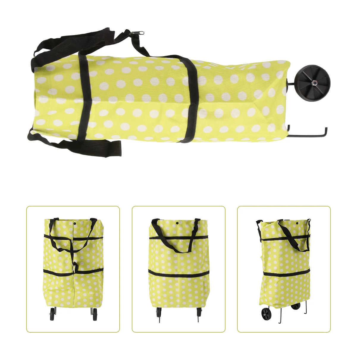 

Shopping Bag with Wheels Green Polka Dot Foldable Trolley Bag Fashion Handbag for Shopping Travel Portable Expandable Design