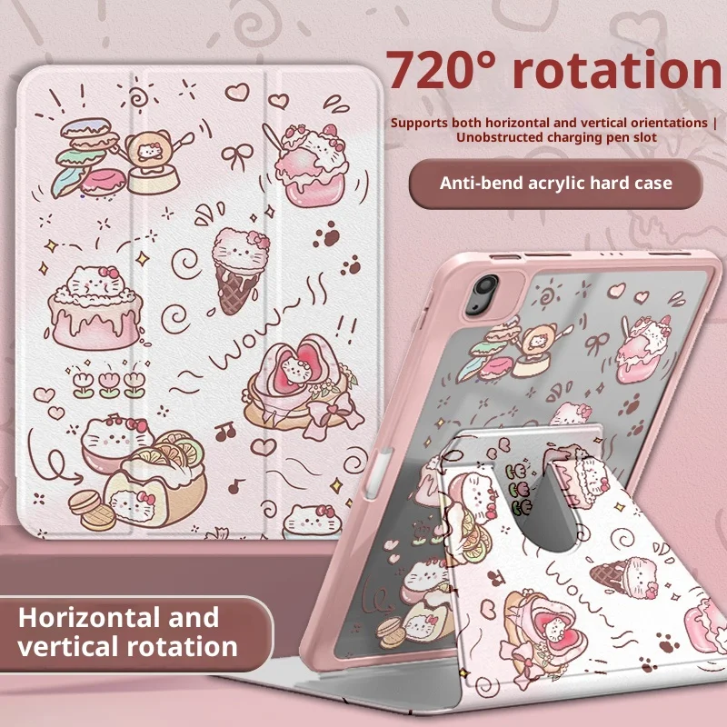 

Чехол MINISO Hello Kitty для iPad, iPad 8/9/10/11 A16 10,2 дюйма, 11 дюймов, чехол для планшета Air 3 4 5 10,9 дюйма M2 M3 Pro 4 5 6 M4, защитный чехол