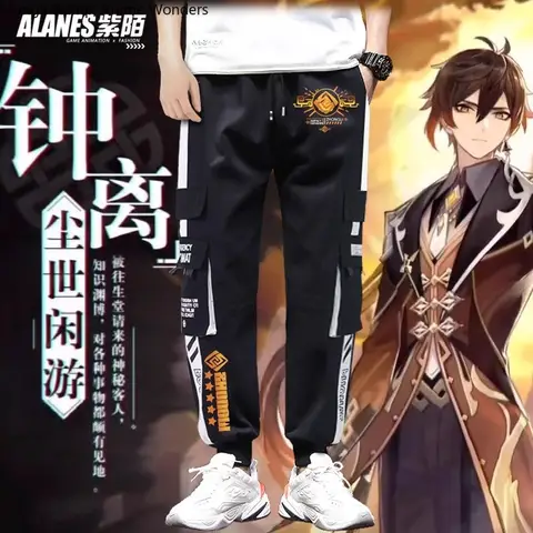 Genshin Impact Zhongli Zomer Anime Joggers Broek Mannen Streetwear Broek Cosplay Kostuum Mascotte Student Accessoire Fans Gift
