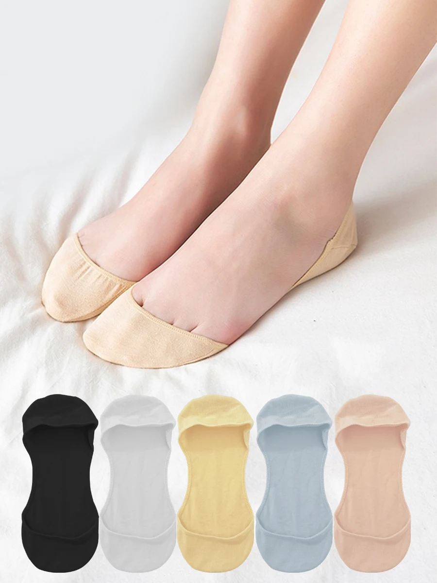 

5 Pairs Of Summer Women's Thin Solid Color Fashionable Invisible Soft Shallow Mouth Socks