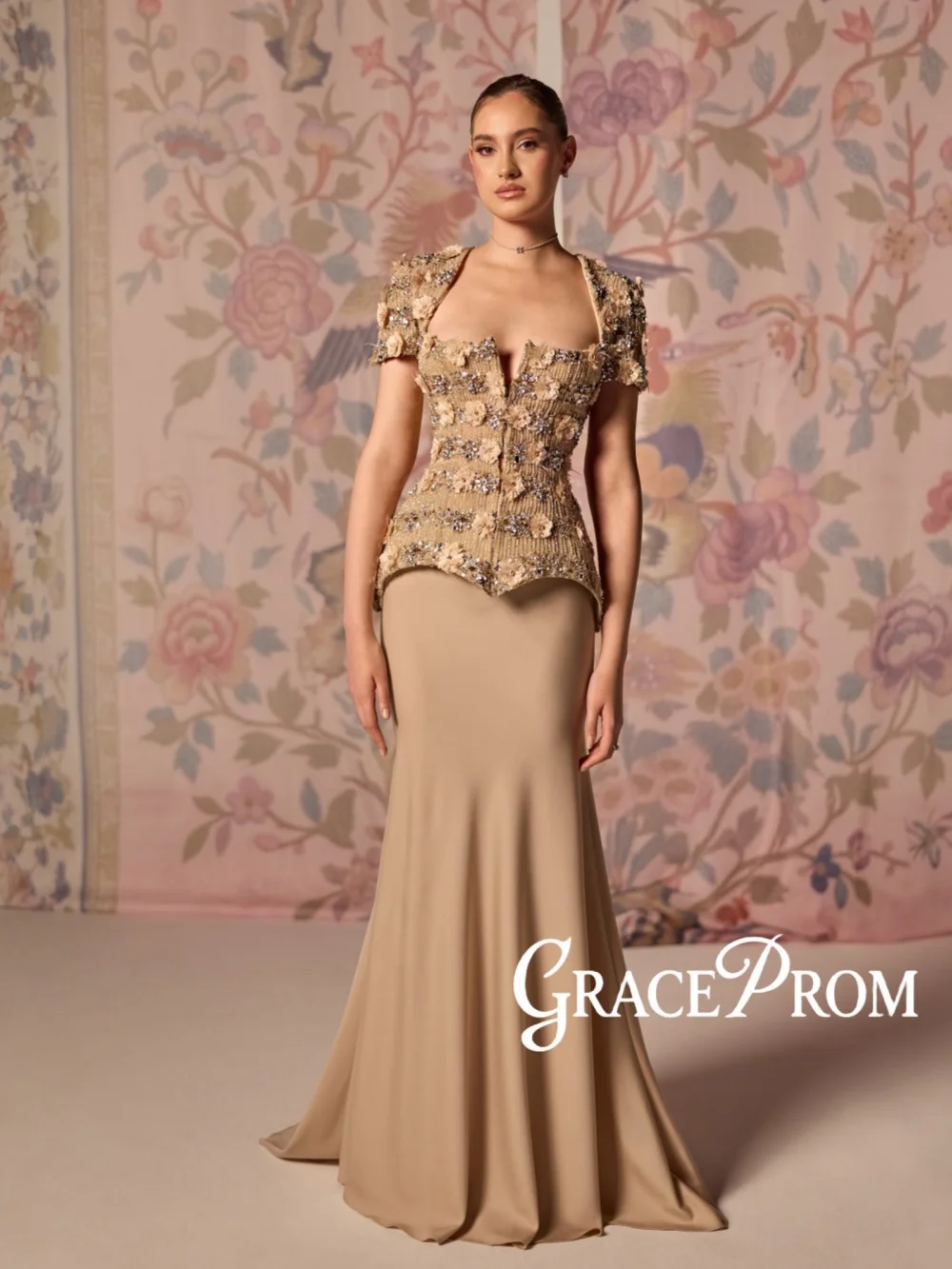 Robe de soirée florale 3D captivante, en satin orné de cristaux étincelants, longue robe de mariée ou de soirée, robes de banquet exquises sans bretelles, personnalisables