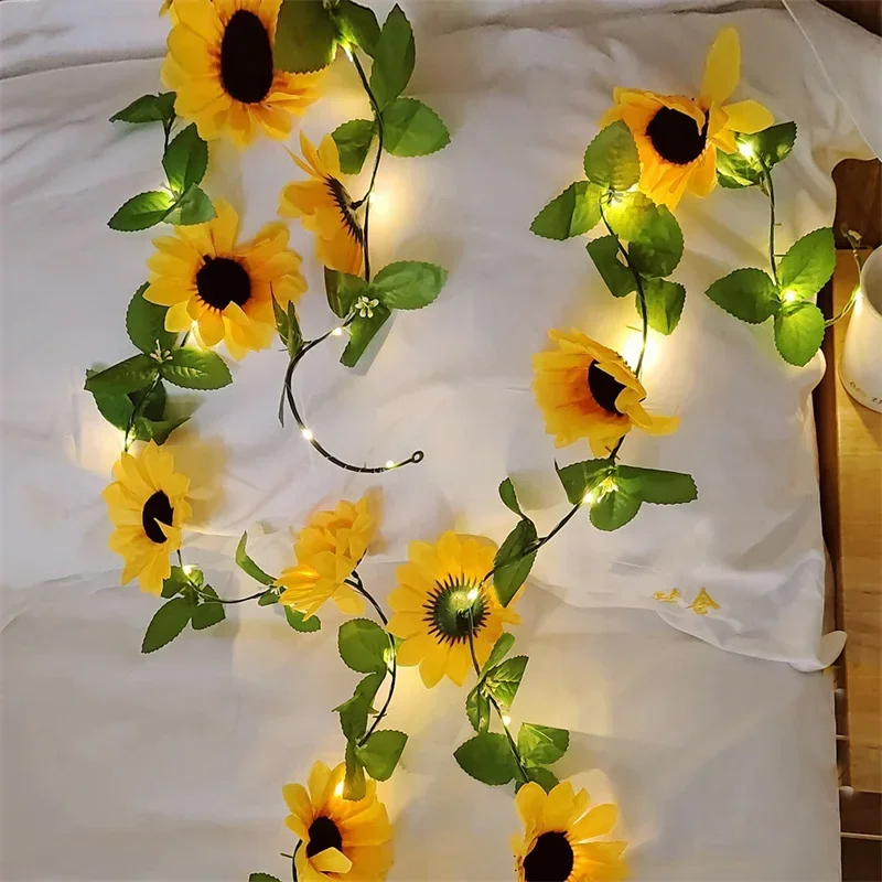 Simulation Greenery Flower String Lights Artificial Plant Garland LED Ambient Light Holiday Wedding Party Indoor Room Decoration