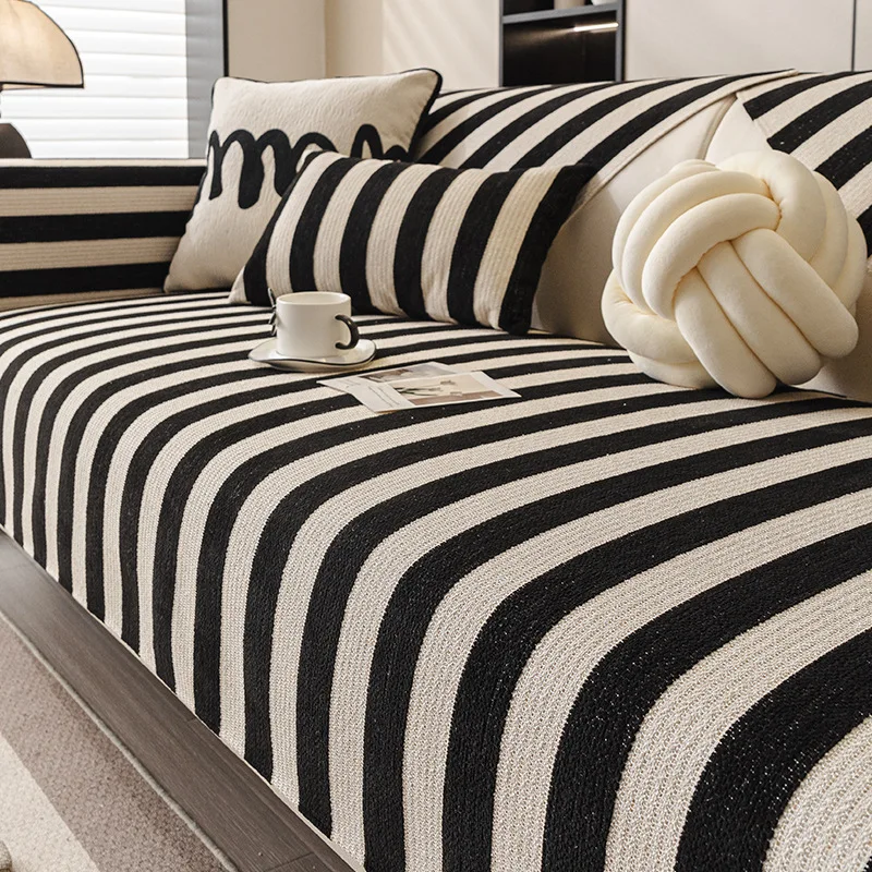 Sofa Cover Striped Pattern One Piece Fixed Anti Slip Soft Comfortable All Season Universal Simple Home Living Room Decoration