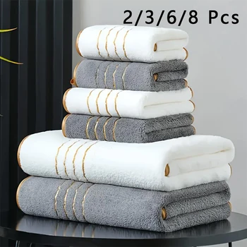 White & Gray Bath Towel Set 1