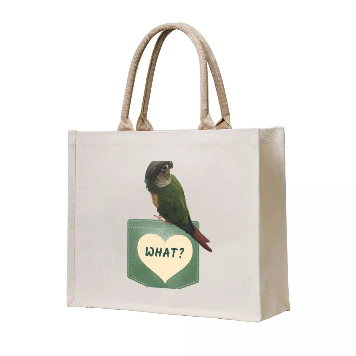 

What Conure on the pocket Green Cheek Conure design Small Parrot Parakeet Parrot lover Tote Bag Women's tote bag canvas bags