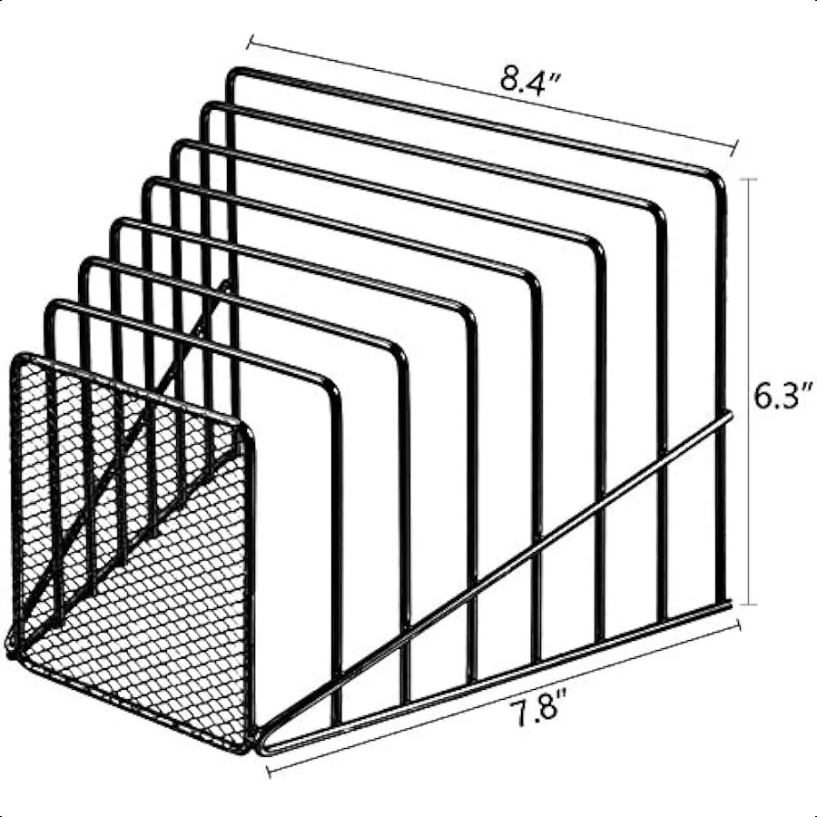 2 عبوة من منظم الملفات متعدد الخطوات، فارز ملفات سطح المكتب المنحدر، شبكة سلكية معدنية، فارز الحروف، 7 أقسام باللون الأسود