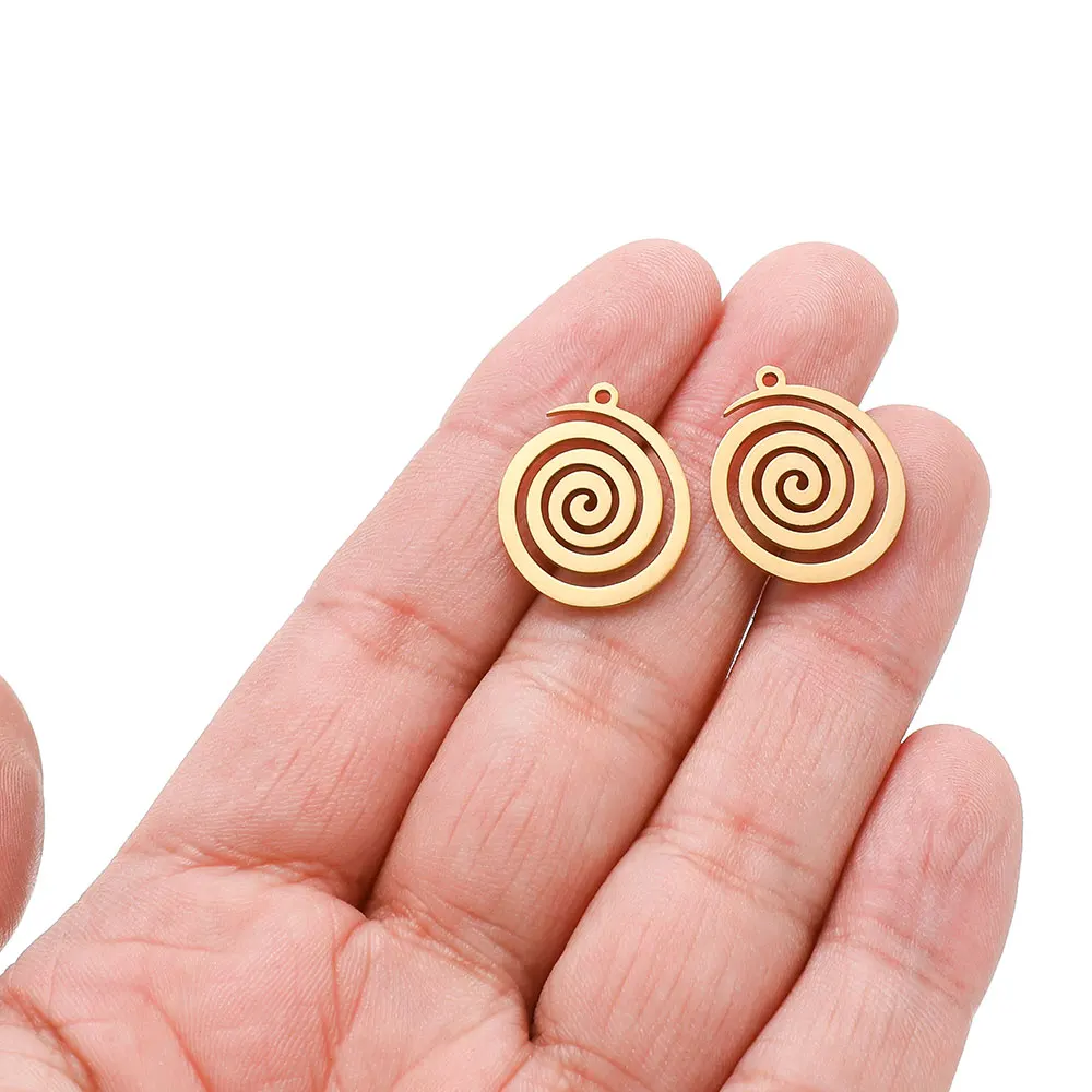 5Pcs Stainless Steel Spiral Charms Round Pendants for DIY Jewelry Making Mirror Polishd Necklace Earrings Accessories