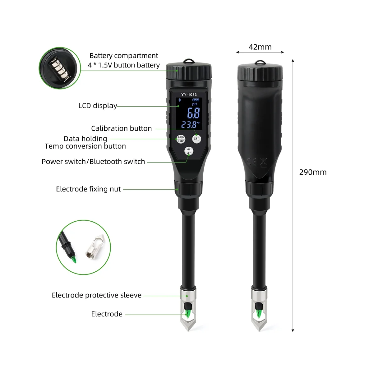 

Smart Soil PH Meter 0.0-14.0PH Bluetooth Soil Tester Data Logger Temp Acidity Analyzer for Hydroponics Planting Garden