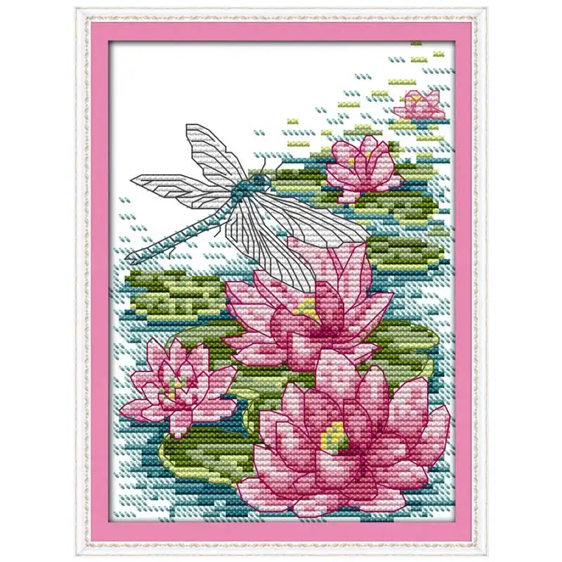 Dragonfly and Lotus Patterns Counted DIY Wholesale 11CT 14CT Stamped DMC Cross Stitch Set Embroidery Kits Needlework Home Decor