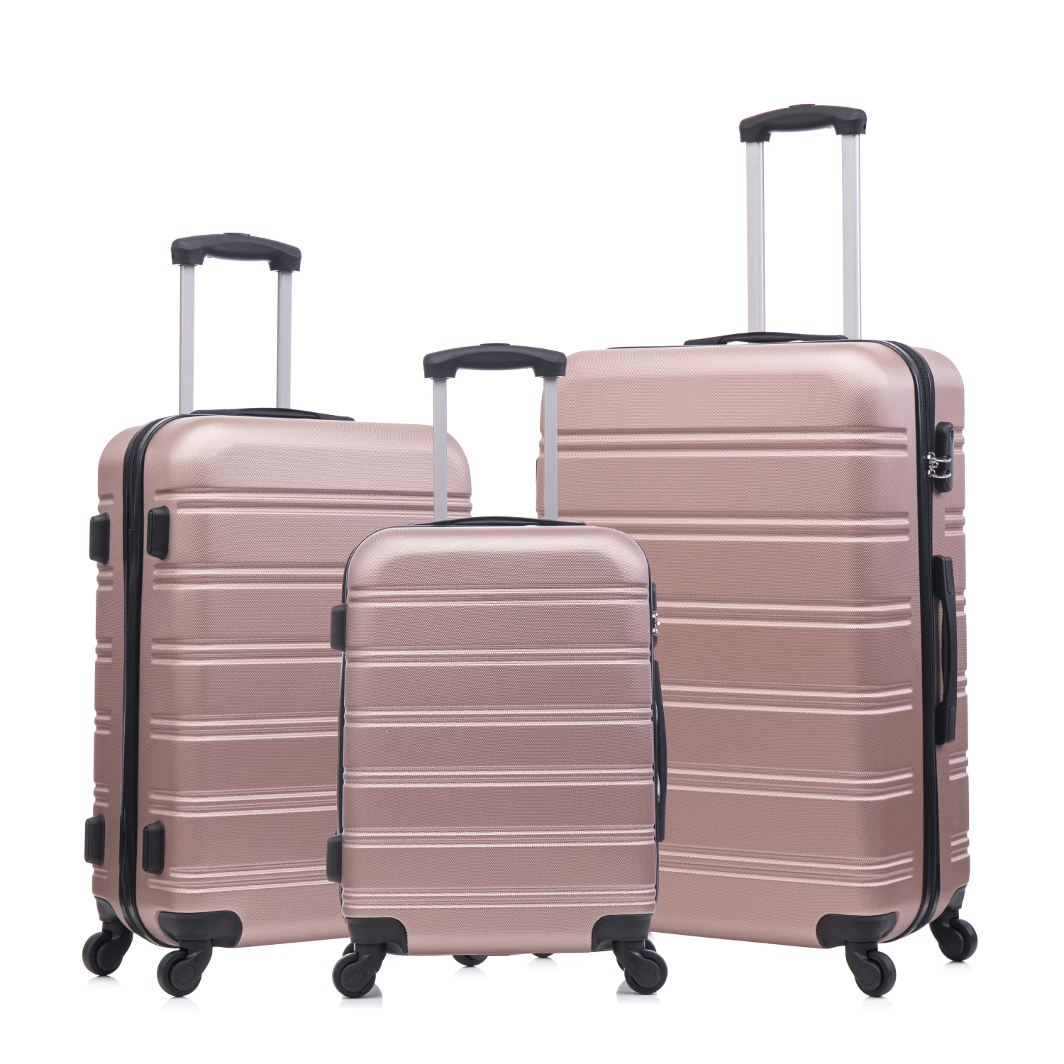 Luggage universal wheel hard shell lightweight password lock (family set - rose gold, 3-piece set (20 inches 24 inches 28 inches