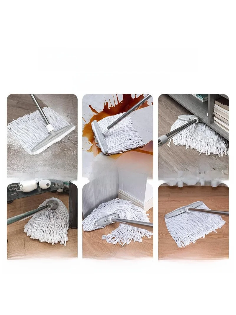 Large Size Cotton Thread Mop Head Old Style Water Absorption Home Use One Mop Clean Floor Stainless Steel Pole Living Room
