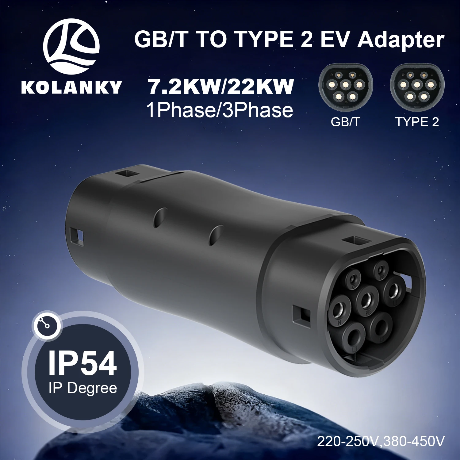 Kolanky 32A 22KW GBT To Type 2 EV Charging Adapter 32A 7.2KW Type 1 To Type 2 Conventer For EU Electric Vehicle Cars Adaptor