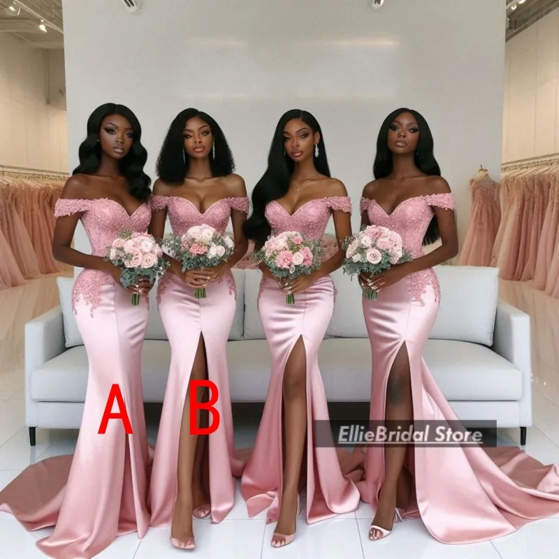 Elegant Pink Bridesmaids Dresses For Wedding Off The Shoulder Maid Of Honor Gowns robe de mariage femme d'honneur Customized