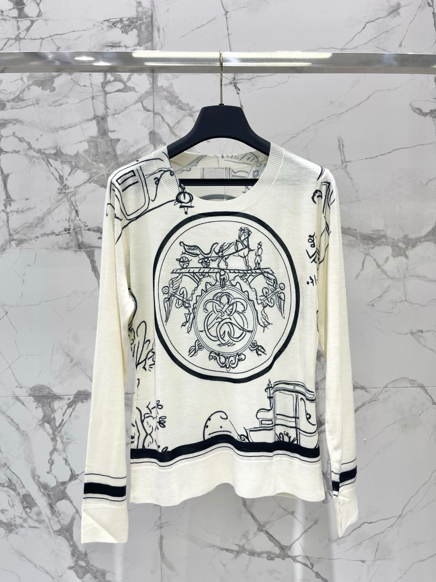

Retro Color Block Woolen Knitted Sweater for Women Soft Long Sleeve round Neck Pullover Vintage Pattern Carriage Embroidery