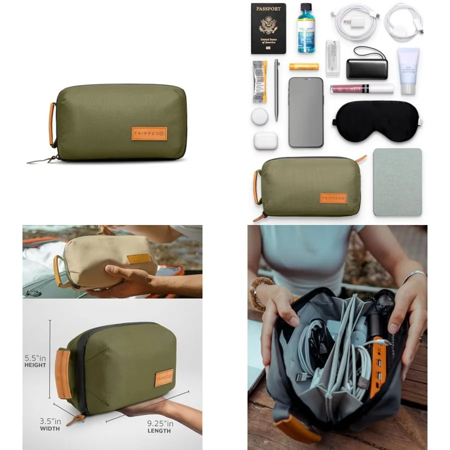 

Tech Bag Organizer - Small Electronics Organizer Pouch for Travel - Premium Travel Case with Leather Accents - Mesh Pocket for