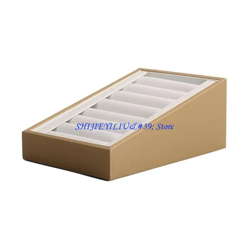 

E21F Jewelry Display Tray PU Leather Soft 7 Slots for Rings Earrings and Bracelets in Home or Store Organizers