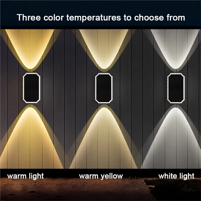 Solar Wall Wash Lights For Patio Yard Fence Lights Intelligent Light Control Lamp Up And Down Solar Wall Lights 3 COLOR