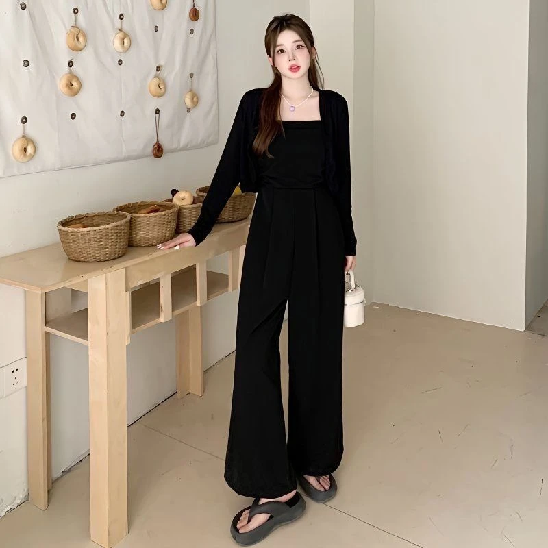 Autumn Women's Two Piece Suit Set Sleeveless Jumpsuit For Slightly Chubby Hide Belly Flab Elegant Lady Style