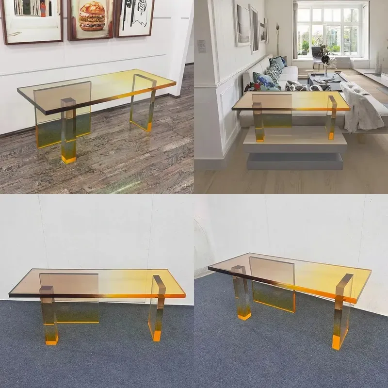 Factory direct sales high sense amber gradual change acrylic side table modern design living room acrylic coffee table