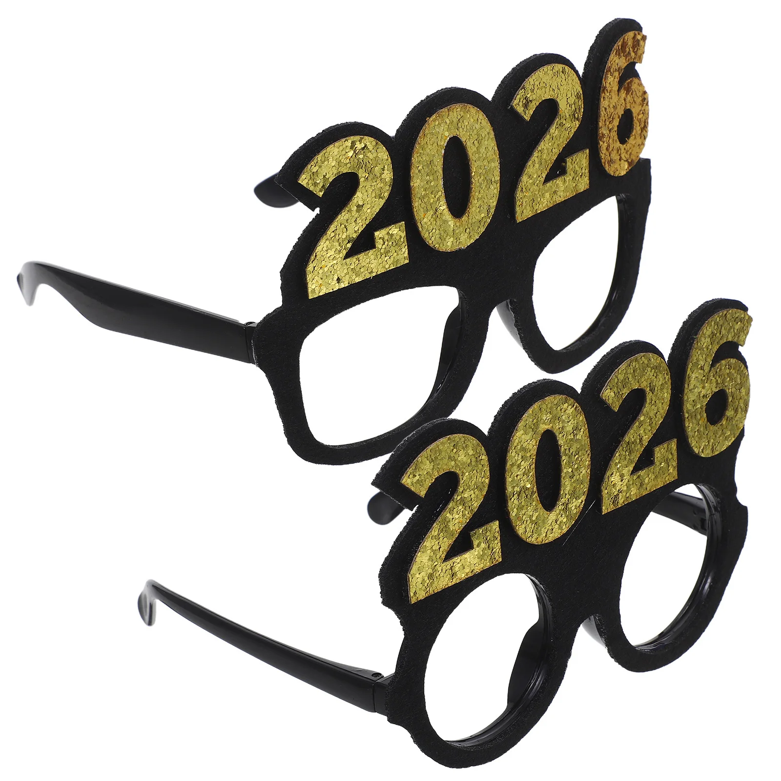 2 قطعة 2026 النظارات الذهب الأسود بريق السنة الجديدة حفلة مضحك كابينة تصوير الدعائم إطارات بلاستيكية اكسسوارات السنة الجديدة صور نظارات